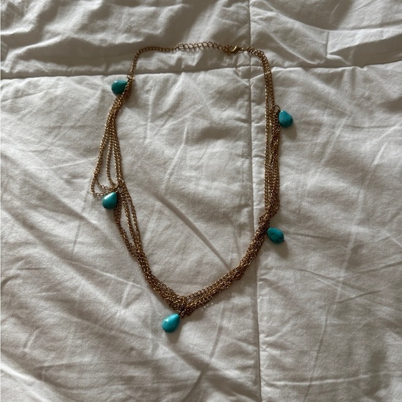 Source Unknown Jewelry - Gold Tone Multi Chain Necklace with Turquoise Teardrop Stones